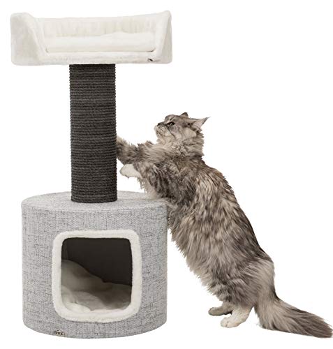 Trixie Fonda Cat Scratching Post 39 Inch - Cat Scratcher with Soft Fabric Covering Base and Durable Sisal Rope - for Large Cats with Condo Base and Platform - in Gray - color: Fonda XXL