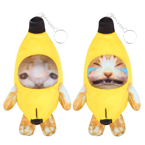 Crying Banana Cat Plush Keychain, Happy Funny Baby Sound Cat Stuffed Animal Ornaments - color: Cry and Happy