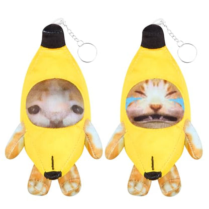 Crying Banana Cat Plush Keychain, Happy Funny Baby Sound Cat Stuffed Animal Ornaments - color: Cry and Happy