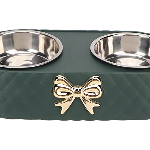 Generic Durable Stainless Steel Double Pet Feeding Bowls, Non Slip Mats Prevent Slip, Safe Material for Small to Medium Dogs Cats (Dark Green) - color: Dark Green