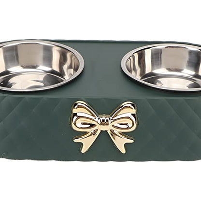 Generic Durable Stainless Steel Double Pet Feeding Bowls, Non Slip Mats Prevent Slip, Safe Material for Small to Medium Dogs Cats (Dark Green) - color: Dark Green