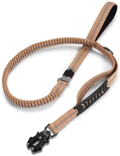 TINMARDA Dog Leashes for Medium Large Dogs Heavy Duty, 4-6FT Shock Absorbing No Pull Dog Leash with Advanced Easy Metal Clip, 2 Comfortable Padded Handles (Coyote Brown) - color: Coyote Brown