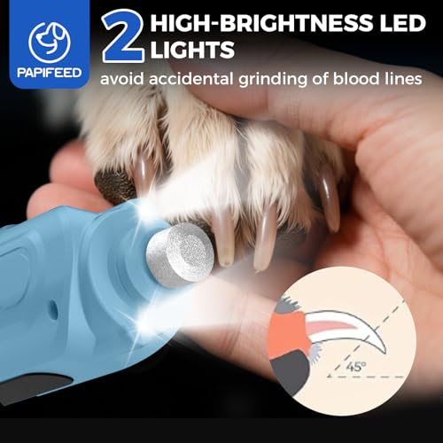 PAPIFFEED Dog Nail Grinder, Quiet 6-Speed Electric Nail Trimmer with Dual LED Light, Rechargeable for Small Medium Large Dogs, with Premium Nail Clipper (Sky Blue Set)