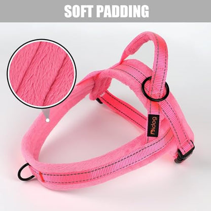 Didog Soft Flannel Padded Dog Vest Harness, No Pull/Quick Fit Reflective Dog Strap Harness, Easy for Training Walking (L:Chest 26-32", Pink) - color: Pink, size: L:chest 26-32"