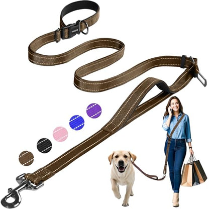 Hands Free Dog Leash by Kazazoo, Adjustable 5.8-8.5FT Waist & Crossbody Leash with Quick Off Buckle, Reflective Stitches for Walking, Jogging,Medium to Large Dogs & Puppies M Size Brown - color: Brown, size: M