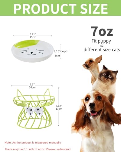 Tilted Elevated Cat Bowl, Food & Water Cat Bowl， Ceramic Pet Food Bowl for Flat Faced Cats, Protect Pet's Spine, Dishwasher Safe - color: Green