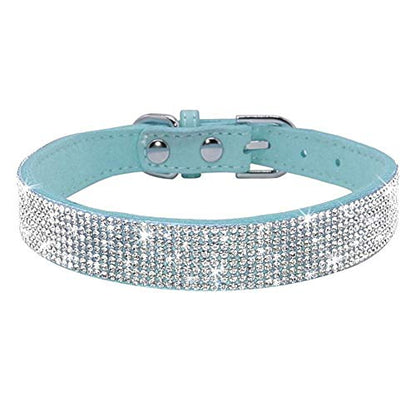 Rhinestone Dog Collar, Cute Dazzling Sparkling Soft Suede Leather Adjustable Pet Dog Cat Collar Crystal Diamond for Puppy Small Medium Large Dogs (XXS:15.5-21cm, Light Blue) - color: Light Blue, size: XXS:15.5 - 21cm