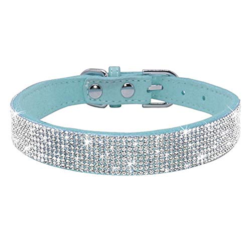 Rhinestone Dog Collar, Cute Dazzling Sparkling Soft Suede Leather Adjustable Pet Dog Cat Collar Crystal Diamond for Puppy Small Medium Large Dogs (XXS:15.5-21cm, Light Blue) - color: Light Blue, size: XXS:15.5 - 21cm