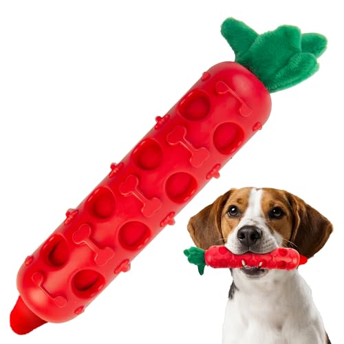 Fida 2-in-1 Puppy Teething Toys, Natural Rubber Chew Toys for Dogs to Keep Them Busy & Plush Toys with Crinkle Leaves, Interactive Dog Toys for Small Medium Breeds and Puppies.(Chilly) - color: Red Chilly