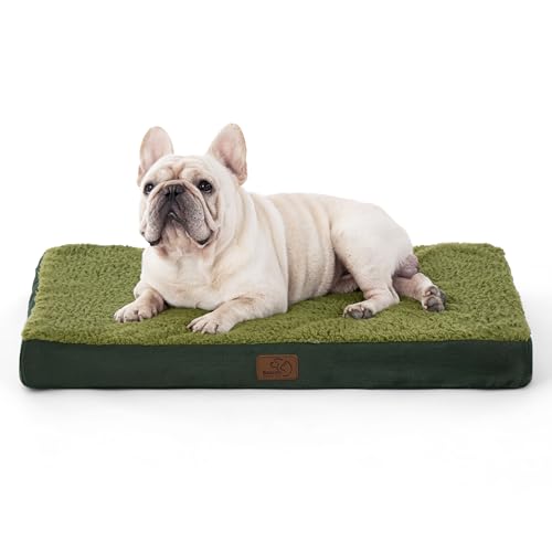 Bedsure Dog Bed Medium Size Dog - Comfy Flat Puppy Beds with Removable Washable Cover, Orthopedic Egg Crate Foam Pet Mat, Suitable for Pet Up to 30 lbs - color: Dark Green, size: 30"L x 20"W x 3"Th