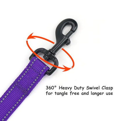 Wagtime Club Double Handle Dog Leash, 6ft Long Heavy Duty Dog Leash with Paded Traffic Handles for Extral Control and Training, Dual Handles Leads, Large Medium Small Dogs (Reflective Vibrant Purple) - color: Reflective Vibrant Purple