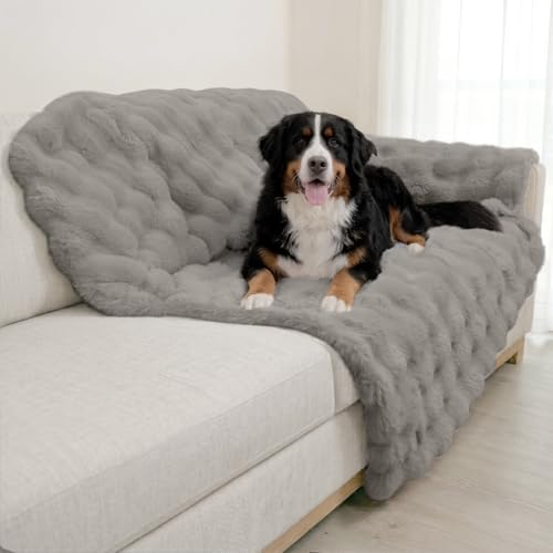 Paw Inspired Waterproof Dog Blanket, Soft Faux Fur Throw with Fur-Resistant Fleece, Washable Pet Blanket, Waterproof Protection for Couch, Bed, Furniture, Crate, Car (80x60, Gray) - color: Gray, size: 80x60"