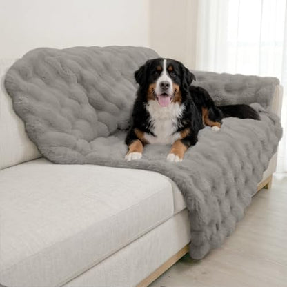 Paw Inspired Waterproof Dog Blanket, Soft Faux Fur Throw with Fur-Resistant Fleece, Washable Pet Blanket, Waterproof Protection for Couch, Bed, Furniture, Crate, Car (80x60, Gray) - color: Gray, size: 80x60"