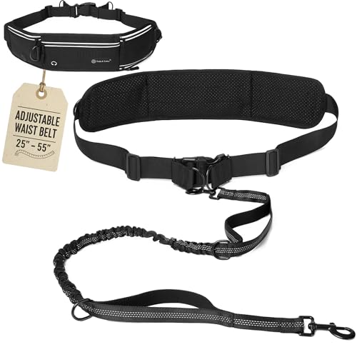Tails & Tales Hands Free Dog Leash with Waist Pouch, Lumbar Support Upgraded, Bungee Reflective Leash, Adjustable Belt 25-55", Walking Running Hiking Training for Dogs Up to 125lbs (Black, One Dog) - color: Black, size: One Dog