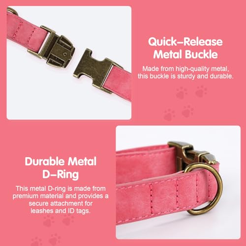 TDTOK Soft PU Leather Dog Collar, Classic Leather Collar for Small Medium Large Dogs with Quick Release Metal Buckle, Durable & Adjustable Fit 10-23" Neck - color: Pink, size: L