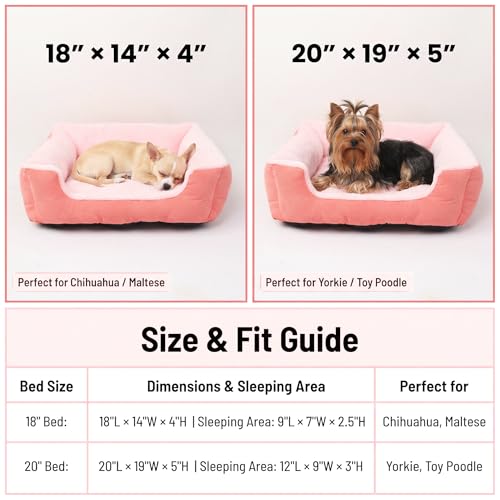 Tiny Dog Bed 18 Inch for Extra Small Dogs, Soft Rectangle Puppy Bed with Plush Surface, Washable Small Pet Bed,Pink - color: Pink, size: 18"x14"x4"