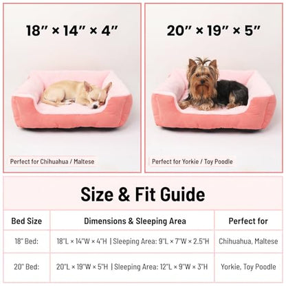 Tiny Dog Bed 18 Inch for Extra Small Dogs, Soft Rectangle Puppy Bed with Plush Surface, Washable Small Pet Bed,Pink - color: Pink, size: 18"x14"x4"