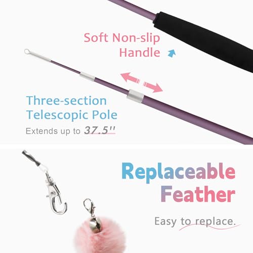 Cat Wand Toys for Indoor Cats - Cat Toy Set with Retractable Teaser Wand and 6 PCS Fairy Feather Toy Refills, Butterfly Tassel Plush Cat Toys Interactive, Pink - color: Pink