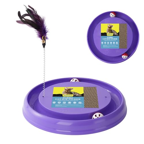 Interactive Cat Ball Track Toy Cat Scratcher with 2 Self-Rotating Balls and 1 Kitten Interactive Toy,Durable Scratch Pad for Indoor Play,Cardboard Scratcher Pad 3-in-1 Cat Toy (Purple) - color: Purple