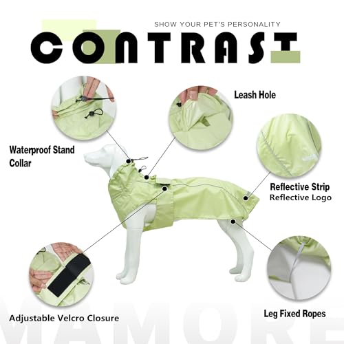 Waterproof Dog Raincoat with Reflective Strip, Adjustable Breathable Rain Coat Jacket with Leash Hole for Dogs (Light Green, X-Small) - color: Light Green, size: X-Small