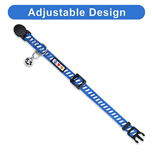 Pawtitas Personalized Blue Reflective Cat Collar – Adjustable Custom Collar with Safety Buckle, Removable Bell, and Engraved Name & Phone Number for Kittens and Adult Cats - color: Personalized Blue