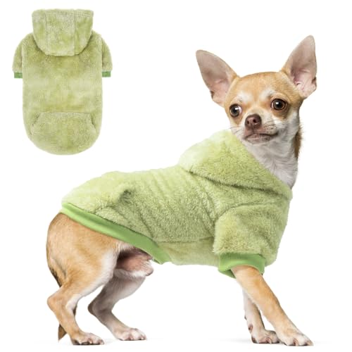 SCENEREAL Fleece Dog Sweaters Hoodie for Small Medium Large Dogs Girls Boys, Plush Fuzzy Dog Clothes Hoodies with Leash Hole, Winter/Fall Puppy Cold Weather Coat, Sherpa Hooded Sweatshirt, Green XS - color: Green, size: X-Small