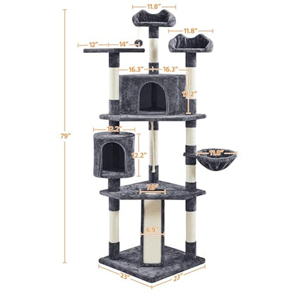 Yaheetech Multi-Level Cat Trees Cat Towers 79in Cat Tree for Indoor Cats with Sisal-Covered Scratching Posts, Plush Perches and Stable Condo for Kittens, Cats and Pets, Dark Gray - color: Dark Gray