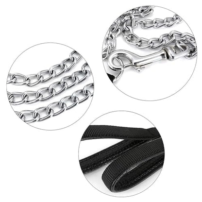 Chain Leash Metal Dog Leash Chrome Plated with Soft Padded Handle for Small Dogs.(S, Black Handle) - color: Black, size: Small