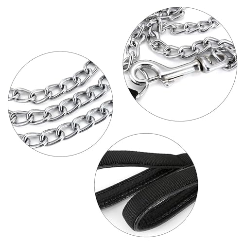 Chain Leash Metal Dog Leash Chrome Plated with Soft Padded Handle for Medium Dogs.(M, Black Handle) - color: Black, size: Medium
