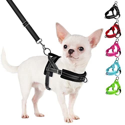 SlowTon No Pull Small Dog Harness and Leash Set, Puppy Soft Vest Harness Neck & Chest Adjustable, Reflective Lightweight Harness & Anti-Twist Pet Lead Combo for Small Medium Dogs (Black, XS) - color: A-Black - With Front Clip, size: X-Small