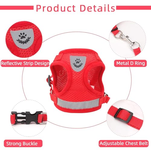 Cat & Dog Vest Harness - All Weather Mesh, Reflective Strap, Step-in Adjustable for Small Cats & Dogs (Red, XS) - color: Red, size: X-Small (Chest: 8"-9")