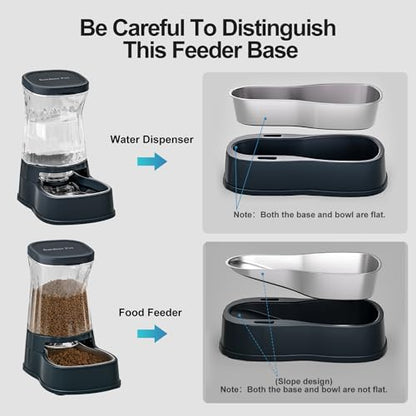 Gardner Pet Automatic Dog Water Dispenser Gravity Stainless Steel Waterer & Food Feeder Set, 100% BPA Free Large Capacity Feeding Bowls for Medium & Large-Sized Dogs Cats Other Pets -(1 Gallon x2) - color: Dark Grey-Sets, size: 1 Gallon (Water & food disp