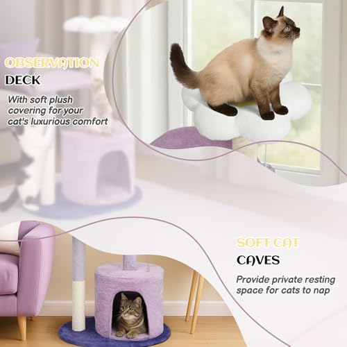 Outvita Cat Tree 33in Small Cat Tower, Multi-Level Cat Tree Tower with Cat Scratching Post and Curved Perch, Cozy Cat Condo, Padded Top Bed for Kittens and Indoor Cats, Purple - size: 33" Purple