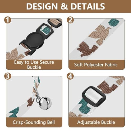 Flying Doves White Brown Dog Collar with Bell 2 Pack Cat Collar Adjustable Length 10.6" to 17.1" - color: Flying Doves White Brown