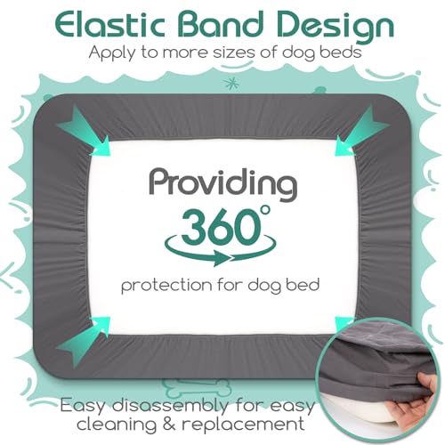 Waterproof Dog Bed Cover Replacement Washable, Ultra Soft & Noiseless Quilted Fitted Sheet with Elastic Band, Easy to Clean Dog Bed Sheets Pet Bed Liner for Dog/Cat - 35x44 Inch, Grey, Cover Only - size: 35"x44"