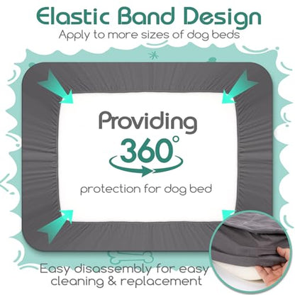 Waterproof Dog Bed Cover Replacement Washable, Ultra Soft & Noiseless Quilted Fitted Sheet with Elastic Band, Easy to Clean Dog Bed Sheets Pet Bed Liner for Dog/Cat - 36x27 Inch, Grey, Cover Only - size: 27"x36"