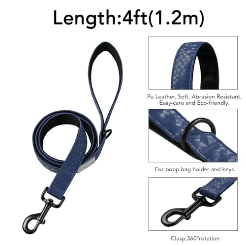 Soft Leather 4ft Dog Collar and Leash Set,Stylish 4ft PU Leather Dog Training Leash, Adjustable Durable Pet Collars with Quick Release Buckle for Large Dogs,Medium Dogs,Terracotta (Blue, 4 feet) - color: blue