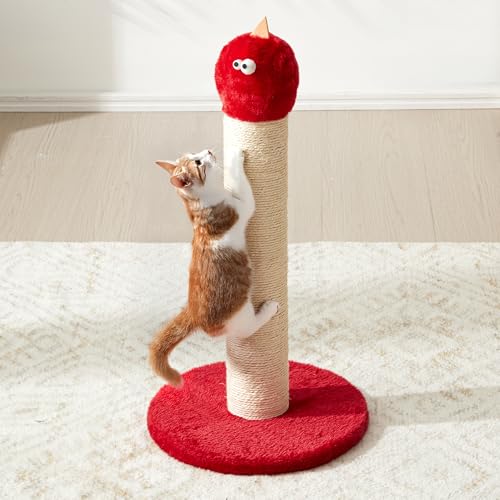 Cat Scratching Post 22'', Scratching Post with Extra Wide 12" Heavy Duty Base for Indoor Kitty, Scratching Post with Natural Sisal & Velvet Fabric for Small, Medium Cat, Red - color: Red