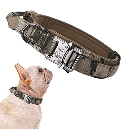 Tactical Dog Collar Military Dog Collar Adjustable Nylon Dog Collar Heavy Duty Metal Buckle with Handle for Dog Training (Camo,S) - color: Camo, size: Small (Pack of 1)