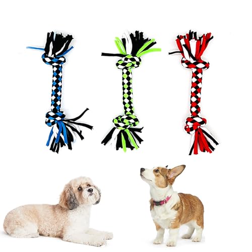 Dog Rope Toys for Small Dogs， Double Knot Ropes Puppy Chew Toys， Cotton Pet Toys for Natural Floss，Multicolored（3PCS） - color: Style A(Ropes Set)