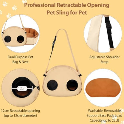 2-in-1 Convertible Pet Sling Carrier & Bed - with Breathable Mesh, Adjustable Strap & Pocket，for Travel, Vet Visit & Home Use, Up to 22lbs (KAKI) - color: KAKI