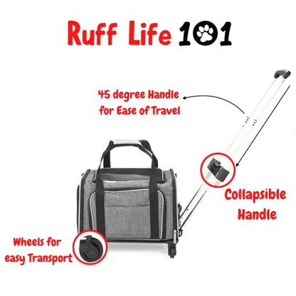 Ruff Life 101 Airline Approved Expandable Premium Pet Carrier on Wheels- Two Sided Expandable Rolling Carrier- Designed for Dogs & Cats- Extra Spacious Soft Lined Carrier! (Grey) - color: GREY