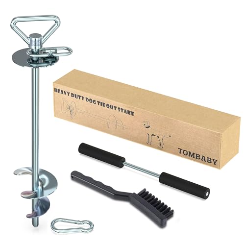 TOMBABY Dog Tie Out Stake-Heavy Duty 304 Stainless Steel Dog Runner, Ground Anchor with 360° Swivel & Anti-Tangle,Use Any for to 150LBS Dogs- Dog Stakes for Outside Camping, Suitable for Any Dog Cable - color: silver/200+lbs