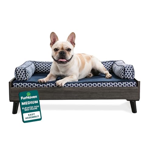 Furhaven Elevated Dog Bed Frame for 30" x 20" Medium Dog Beds, Easy Assembly - Mid-Century Modern Bed Frame - Gray Wash, Medium - color: Veneer Gray Wash, size: 30" x 20"