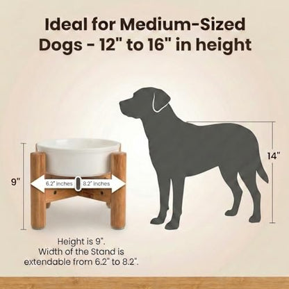 Dog Bowl Stand - Raise, Elevate Bowls to 9-inch High - Adjustable, Fits 6 up to 8-inch Medium Dog Food/Water Feeders, Dishes and Fountains - Durable Bamboo - color: Bamboo, size: For Medium Dogs - 9 inch Height
