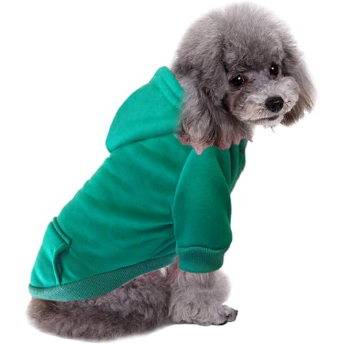 Jecikelon Winter Dog Hoodie Sweatshirts with Pockets Warm Dog Clothes for Small Dogs Chihuahua Coat Clothing Puppy Cat Custume (Green, XX-Small) - color: Green, size: XX-Small