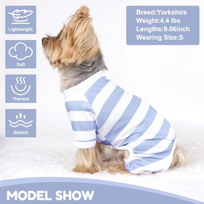 Dog Pajamas Pjs Stretchable Strip Dog Jumpsuit 4 Legs Pjs for Summer Dog Clothes Puppy Onesies Doggie Outfit (Light Blue, Large (Chest 17in)) - color: Light Blue, size: Large (Chest 17in )