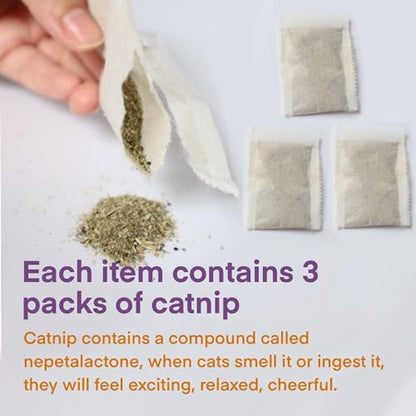 Kitten Toys, Cat Chew Toy for Teeth Cleaning, Catnip Rope Toys for Indoor Kittens, Interactive Cat Nip Teething Toys for Cats, Kitty Kicker Toy, 6 Pack (Plus 3 Pouches of Catnip) - size: Small 6 Pack