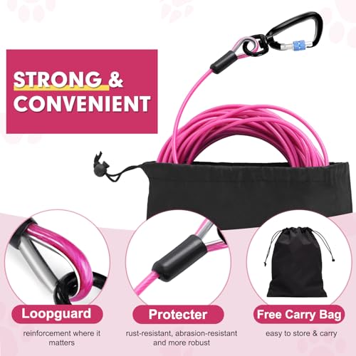 10FT Dog Tie Out Cable - 1000LBS Strength, Heavy Duty Yard Leads with Spring & Swivel Hook, Dog Line Tether for Small/Large Dogs - color: Pink Mauve, size: 10FT