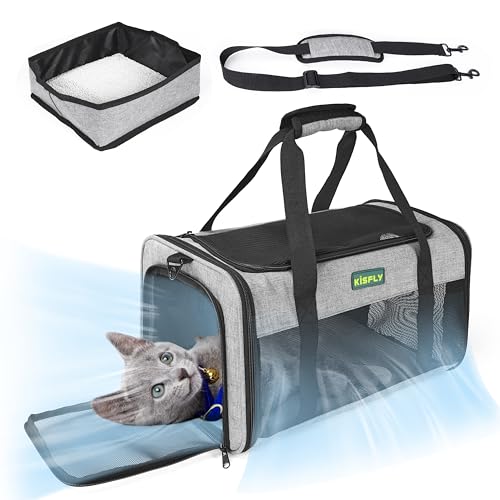 TSA Approved Pet Carrier in Cabin, 17"x11"x9.5" Soft Cat Carriers for Small Cats up to 12 lb, Top-Open Portable Dog Carrier with Litter Box and Anti-Scratch Mesh for Puppy up to 10 lb, Gray - color: Gray, size: 17x11x9.5 In